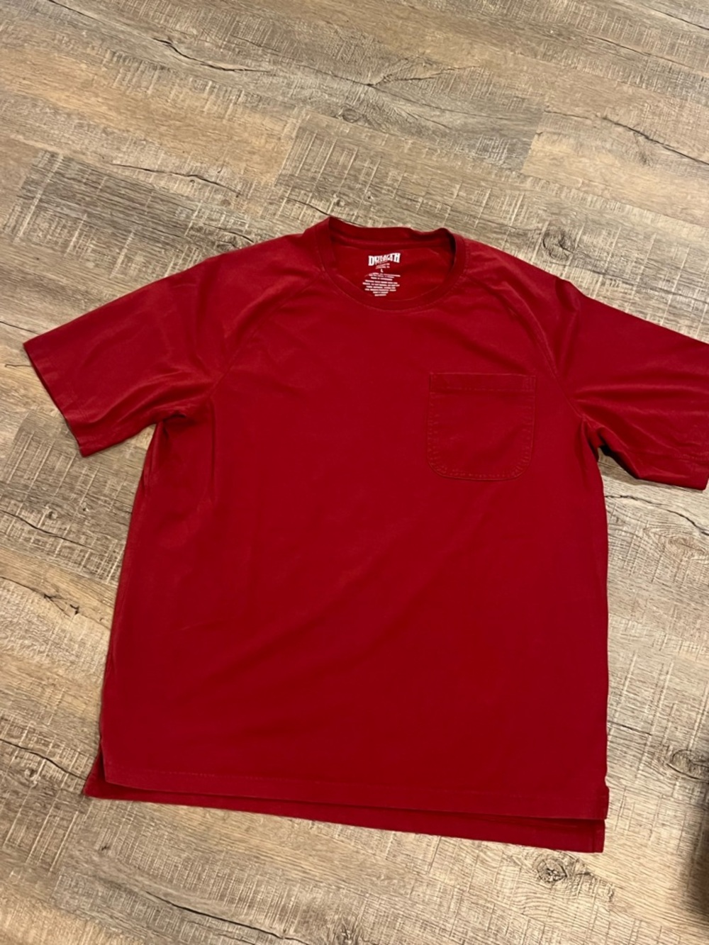 Duluth trading co Men's L long tail Red Short Sleeve Pocket Tee relaxed fit